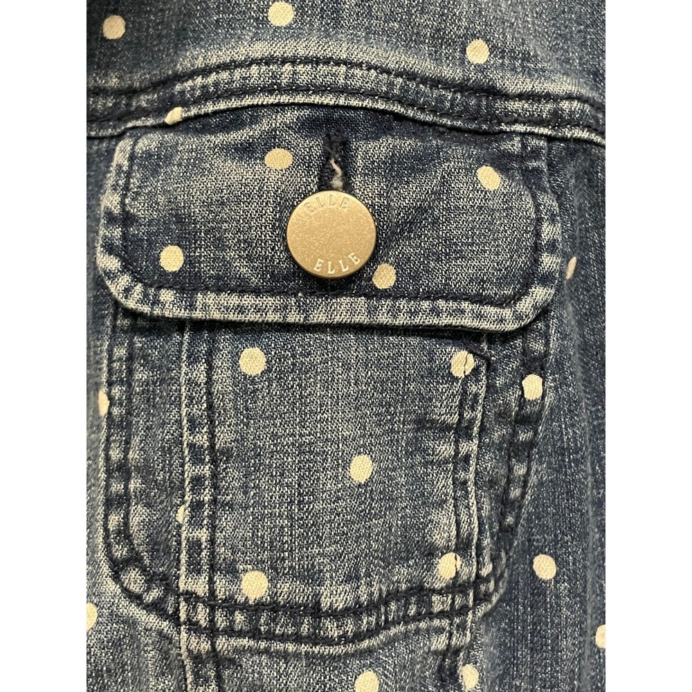ELLE Polka Dot Cotton Denim Jacket Womens XL Blue White Stretch Jean Trucker - Picture 6 of 11